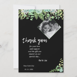 Edgy Black Eucalyptus Wedding Thank you CARD
