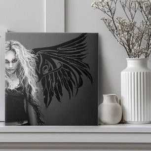 Edgy Black Tribal Fallen Angel Red Eyes Gothic  Ceramic Tile