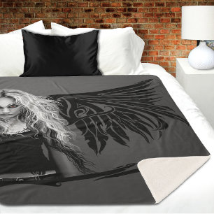 Edgy Black Tribal Fallen Angel Red Eyes Gothic Sherpa Blanket