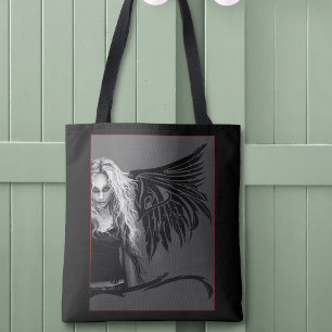 Edgy Black Tribal Fallen Angel Red Eyes Gothic Tote Bag