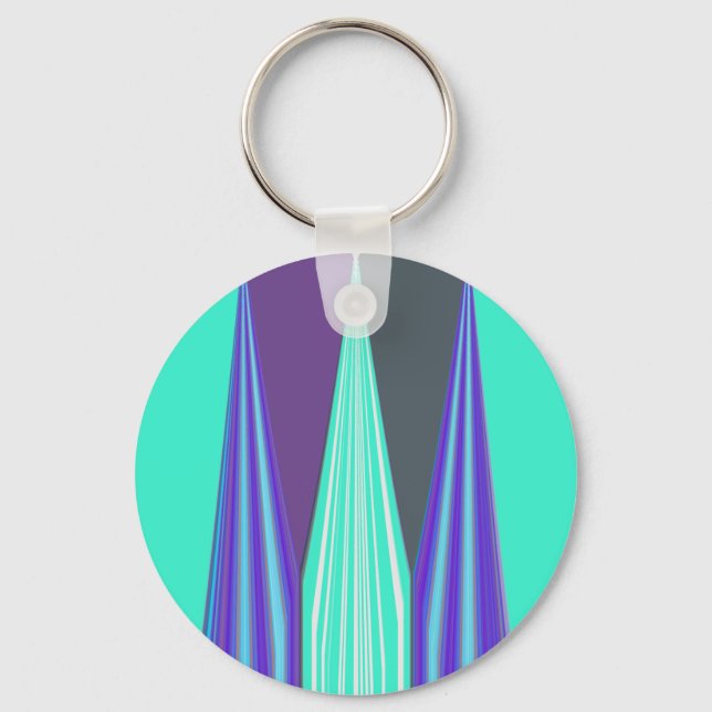 Edgy Blue Purple Cyan Chevron Art Print Key Ring (Front)
