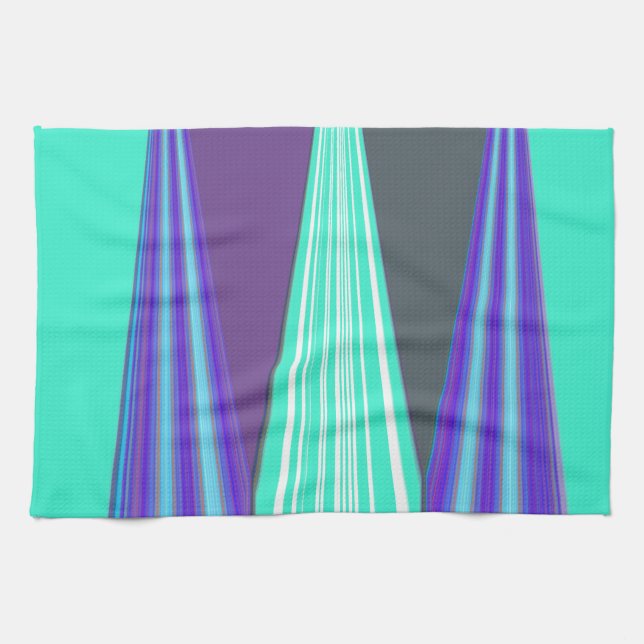 Edgy Blue Purple Cyan Chevron Art Print Tea Towel (Horizontal)