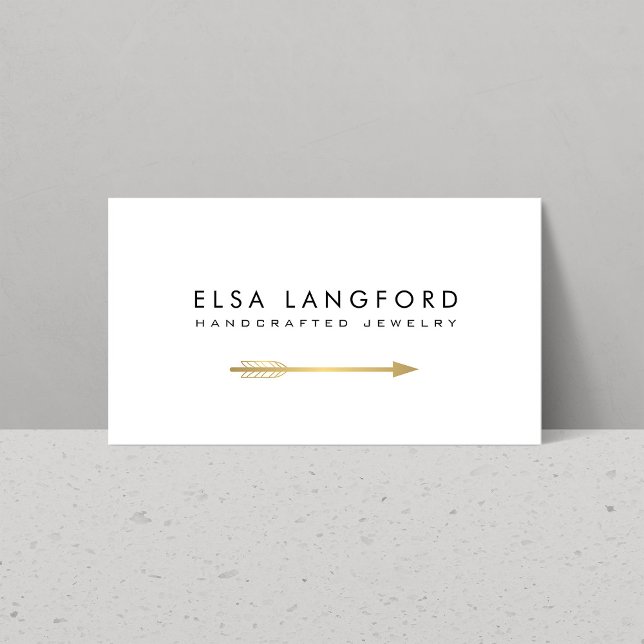 Edgy Bohemian Faux Gold Arrow Artisanal White Business Card (Creator Uploaded)