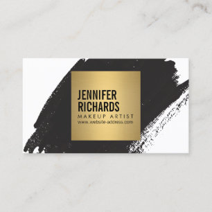 Edgy Bold Black Brushstroke for Makeup Artist Business Card