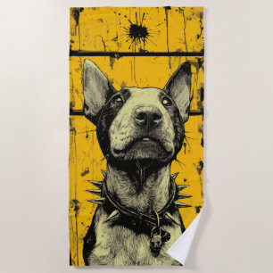 Edgy Bull Terrier Pop Art Portrait Beach Towel