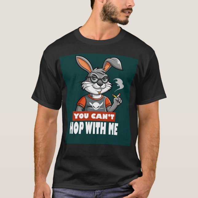 Edgy Cartoon Rabbit with Glasses and Cigarette T-Shirt (Front)