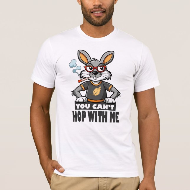 Edgy Cartoon Rabbit with Glasses and Cigarette T-Shirt (Front)