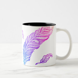 Edgy & Chic Intricate Lace Feather illustration Two-Tone Coffee Mug