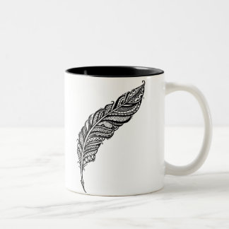 Edgy & Chic Intricate Lace Feather illustration Two-Tone Coffee Mug