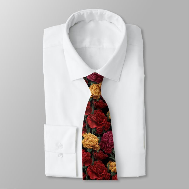 Edgy Christmas Gift For Men Carnation Flower Tie (Tied)