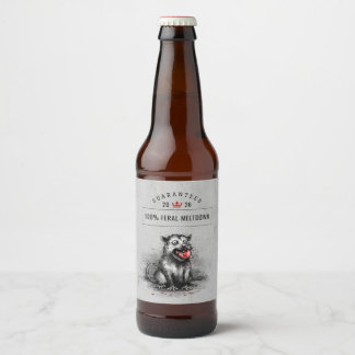 Edgy Christmas Trash Opossum Chewing Glass Bauble Beer Bottle Label