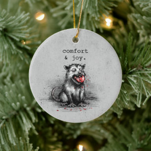 Edgy Christmas Trash Opossum Chewing Glass Bauble Ceramic Ornament