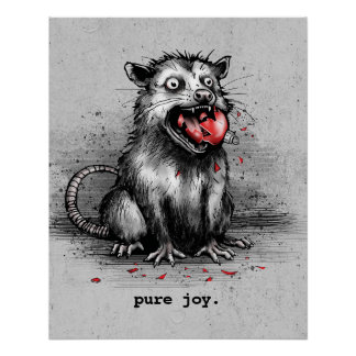 Edgy Christmas Trash Opossum Chewing Glass Bauble Poster