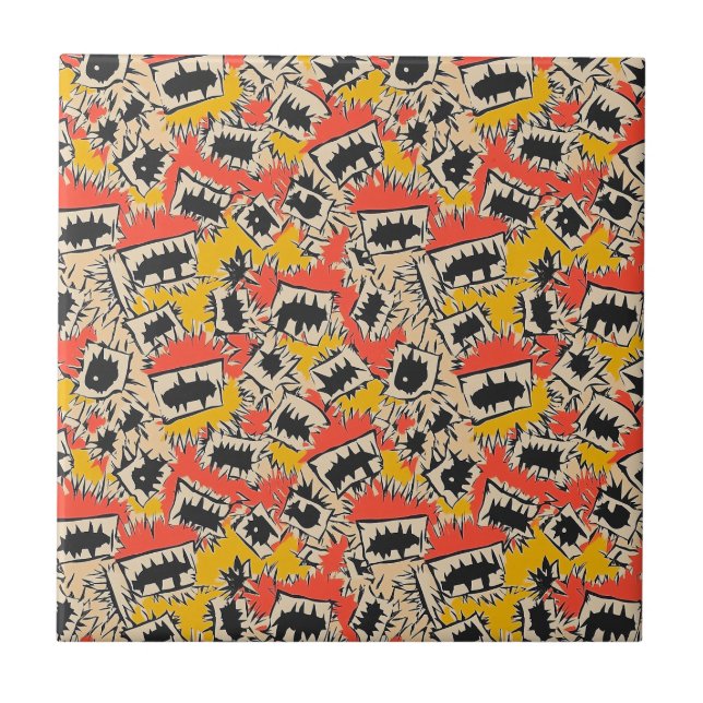 Edgy Comic Sharp Teeth Monster Ceramic Tile (Front)