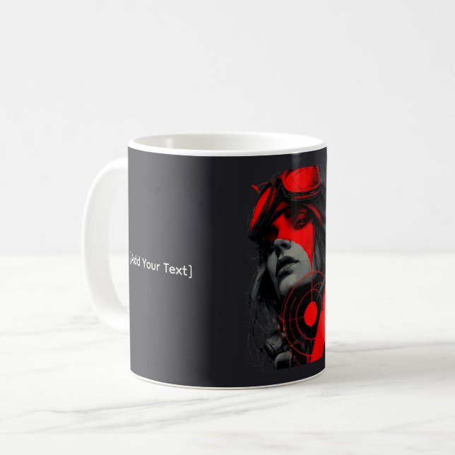 Edgy Cyberpunk Dystopian Girl Red Target Mug (Front Left)