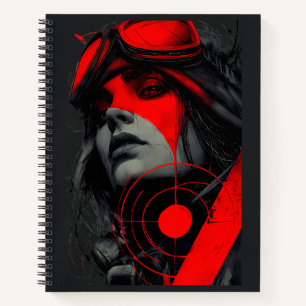 Edgy Cyberpunk Dystopian Girl Red Target Notebook