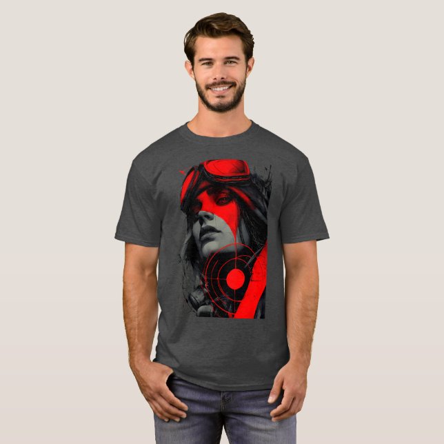 Edgy Cyberpunk Sniper Red Target Graphic T-Shirt (Front Full)