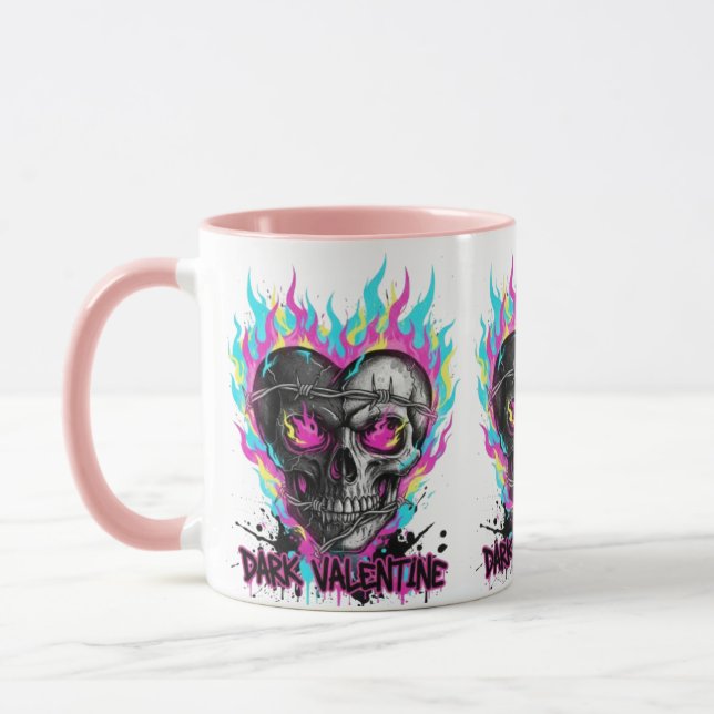 Edgy Dark Valentine Skull Heart Barbed Wire Graphi Mug (Left)