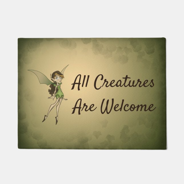 Edgy Earth Fairy "All Creatures Are Welcome" Doormat (Front)