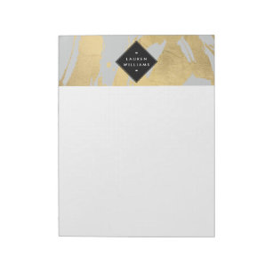 Edgy Faux Gold Brushstrokes on Gray Notepad