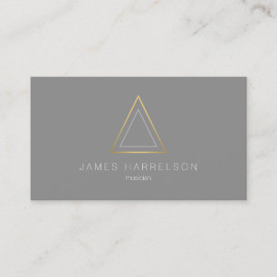 Edgy Faux Gold Triangle Logo on Grey Business Card