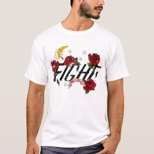 Edgy Fight Floral Graphic T-Shirt - Red Roses 