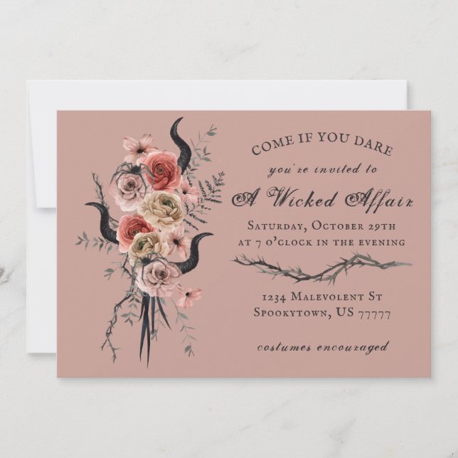 Edgy Floral Boho Wicked Affair Halloween Invitation (Front)