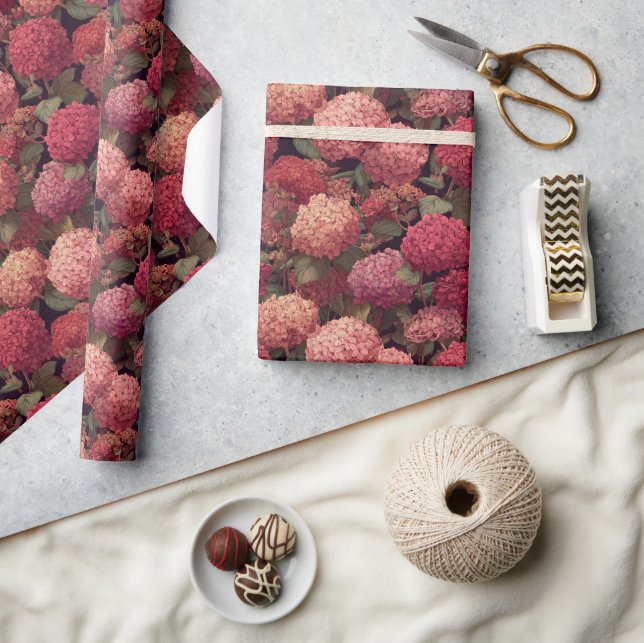 Edgy Floral Hydrangea Print Wrapping Paper (Crafts)