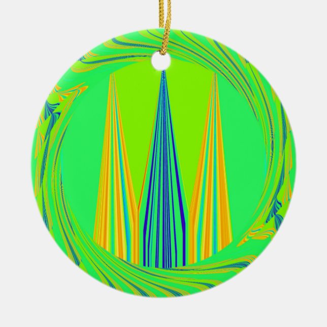 Edgy Geometrical Neon Design Ceramic Tree Decoration (Front)