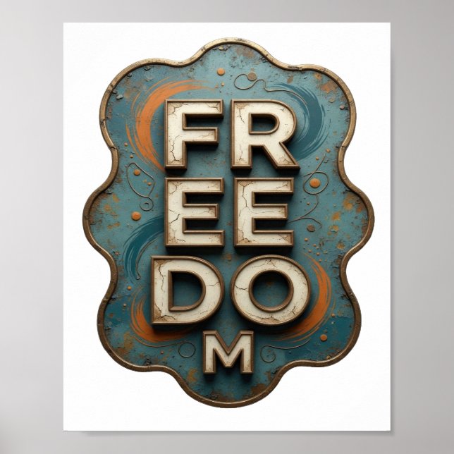 Edgy Gold FREEDOM Text Design Poster (Front)