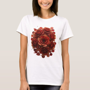 Edgy Gold RED ROSES AND GLASS BUBBLES Design T-Shirt
