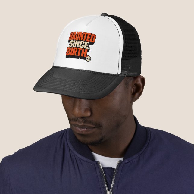 Edgy Gothic Haunted Since Birth ADHD Skull Trucker Hat (In Situ)