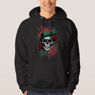 Edgy Graphic Art: Skull in Bowler Hat with Roses Hoodie