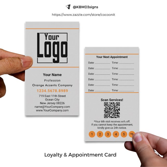 Edgy Grey Black & Orange Portrait Format Loyalty & Appointment Card (Creator Uploaded)