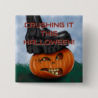 Edgy Halloween Crushing It Pumpkin 15 Cm Square Badge