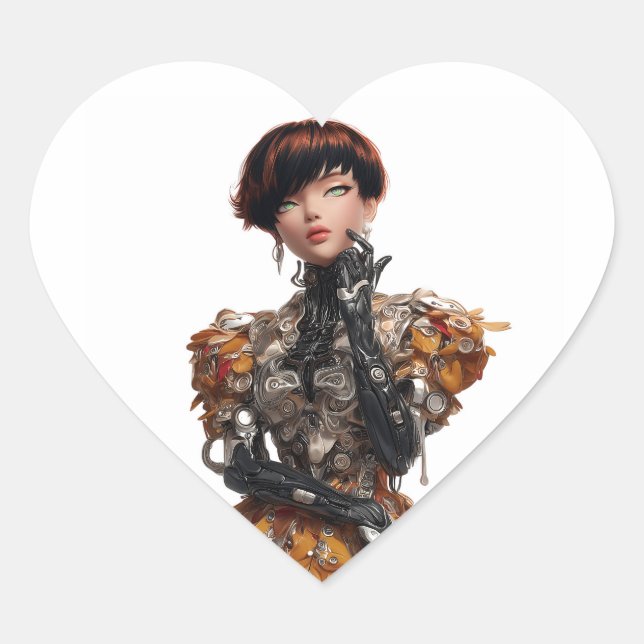 Edgy Heart Sticker with Cyberpunk Diva (Front)
