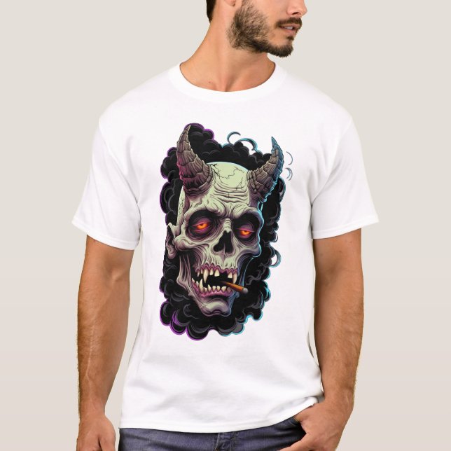Edgy Horned Oni Monster Graphic T-Shirt (Front)