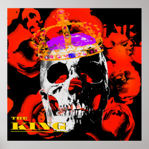 Edgy King Skull Crown n' Roses Poster