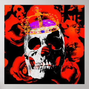 Edgy King Skull Crown n' Roses Poster