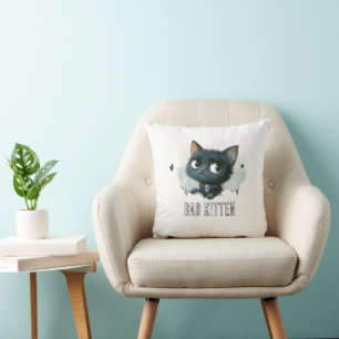 Edgy Kitten Illustration - "Bad Kitten" Text Cushion
