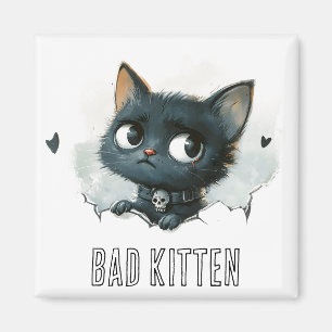 Edgy Kitten Illustration - "Bad Kitten" Text Magnet