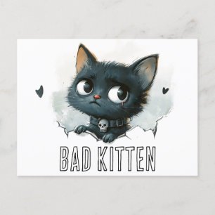 Edgy Kitten Illustration - "Bad Kitten" Text Postcard