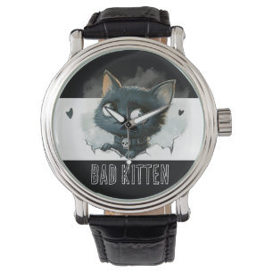 Edgy Kitten Illustration - "Bad Kitten" Text Watch