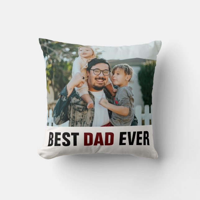 Edgy Maroon Best Dad Ever Photo Father’s Day Cushion (Front)