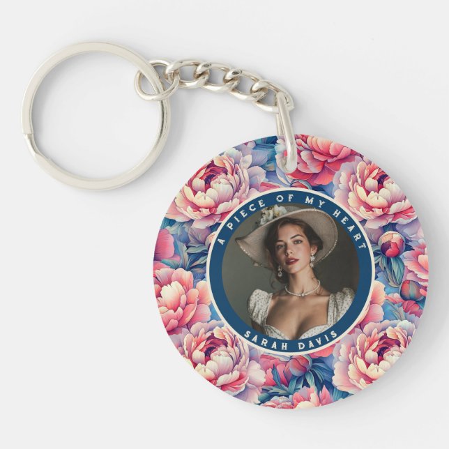 Edgy memorial keepsake Custom Peonies Key Ring (Front)