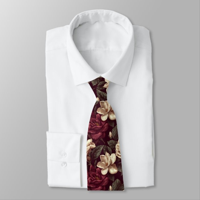 Edgy Menswear Ties Gardenias Floral (Tied)