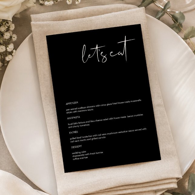 Edgy Modern Black Let's Eat Table Menu Card (Creator Uploaded)