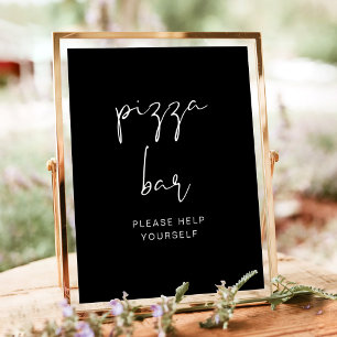 Edgy Modern Minimalist  Black Pizza Bar Wedding Poster