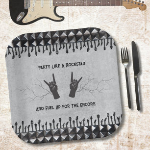 Edgy Rockstar Metal Guitar Black Grey Paper Plates