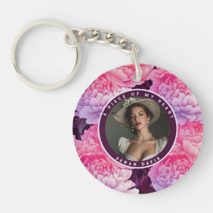 Edgy round photo keychain Floral Peonies